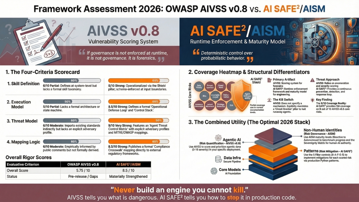 OWASP AI Vulnerability Scoring System (AIVSS) Framework v0.8 vs AI SAFE²/AISM: Framework Assessment 2026